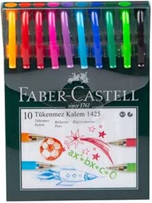 Faber-Castell Tükenmez Kalem Seti, 10 Adet, 0.7 mm Uç, Yumuşak Yazım, Ergonomik Tutuş, Renkli Karışık