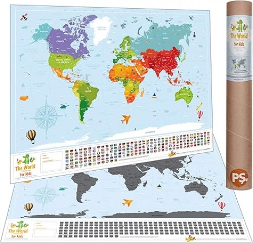 Scratch Map Kids Eyaletli Kazınabilir Çocuk İçin Eğitici Öğretici Dünya Haritası En Büyük Boy 70×100 Türkiye’de Tek